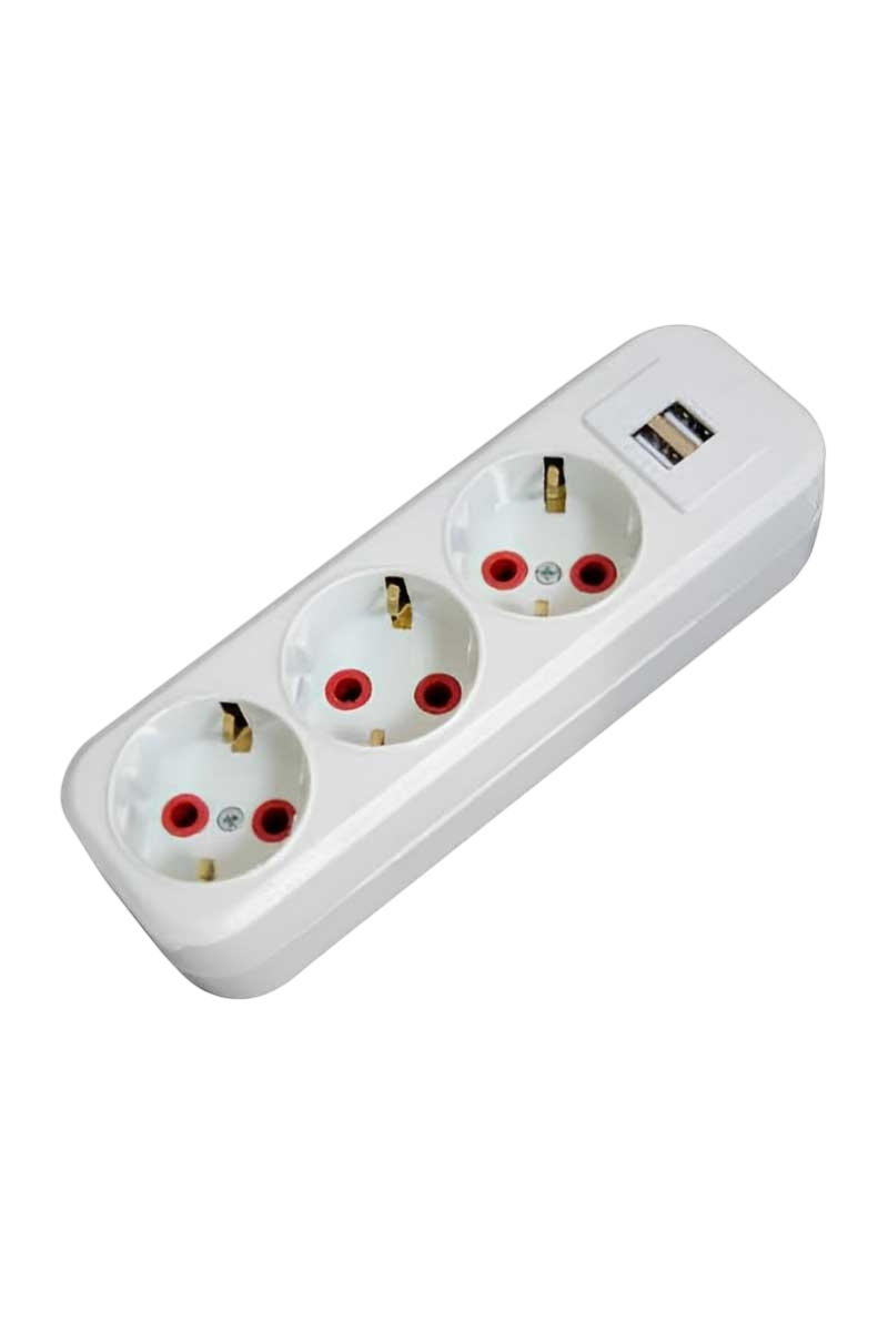 3 lü Priz USB'li, Düz, Topraklı, 2p+E, Beyaz, Kablosuz