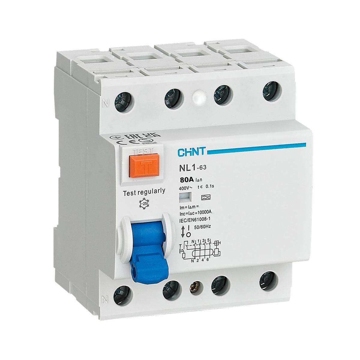 4x80A 30mA Kaçak Akım Rölesi, Trifaze, 4 Kutup, 380V