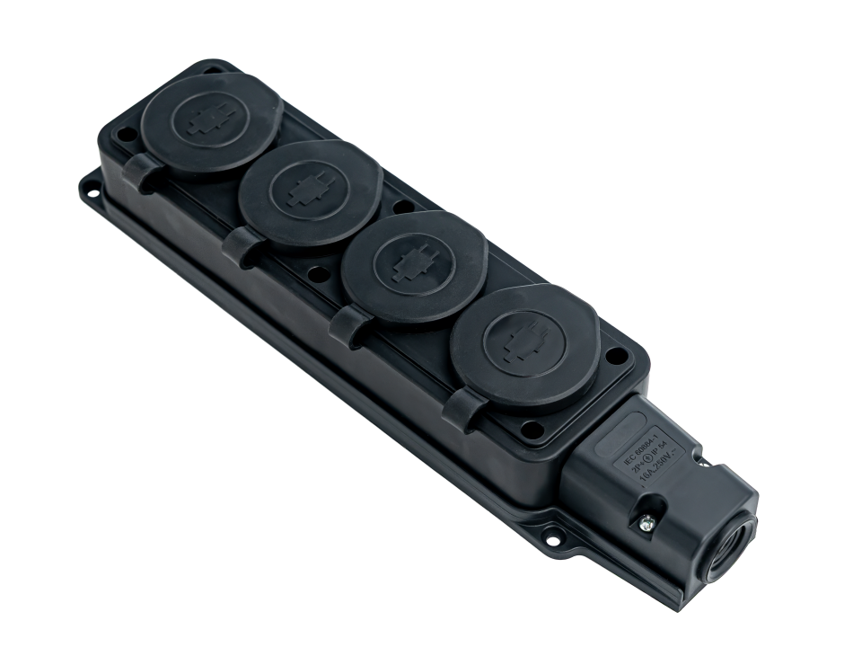 4 lü Kauçuk Grup Priz, Monofaze, 1x16, IP54, Dış Ortam