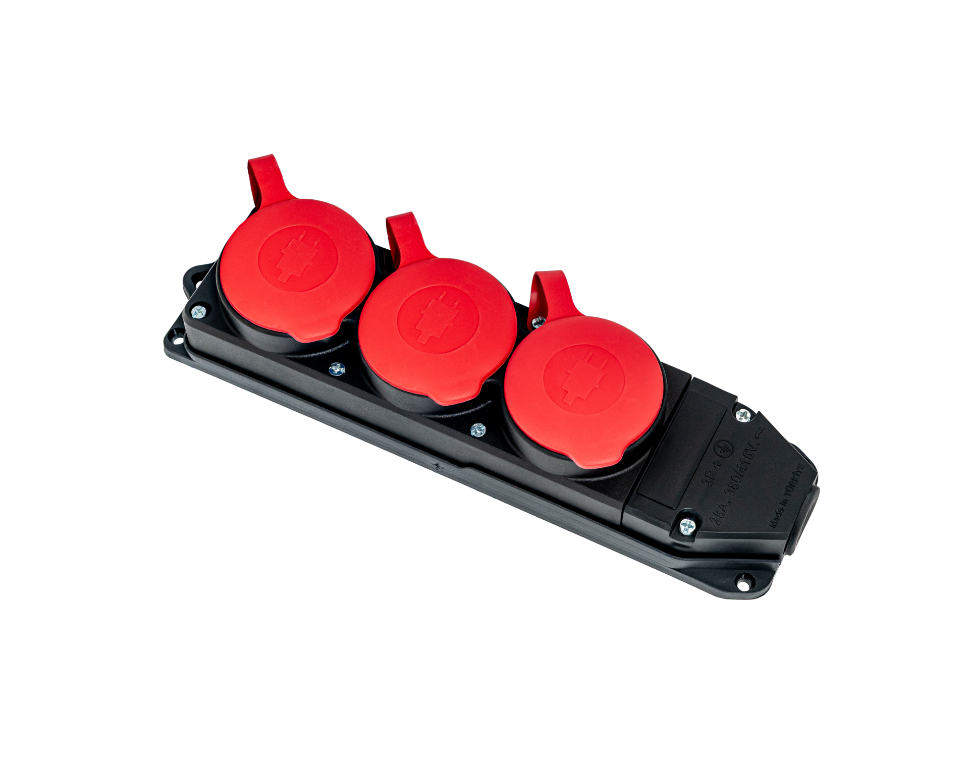 3 lü Trifaze Priz, Grup, 3x25A, IP55, Sanayi Tip, Siyah/Kırmızı