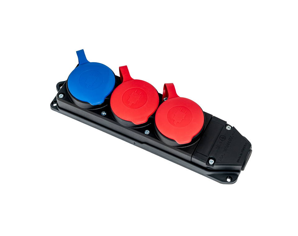 2 Trifaze 1 Monofaze Kauçuk Priz, IP55, Dış Ortam, Kapaklı