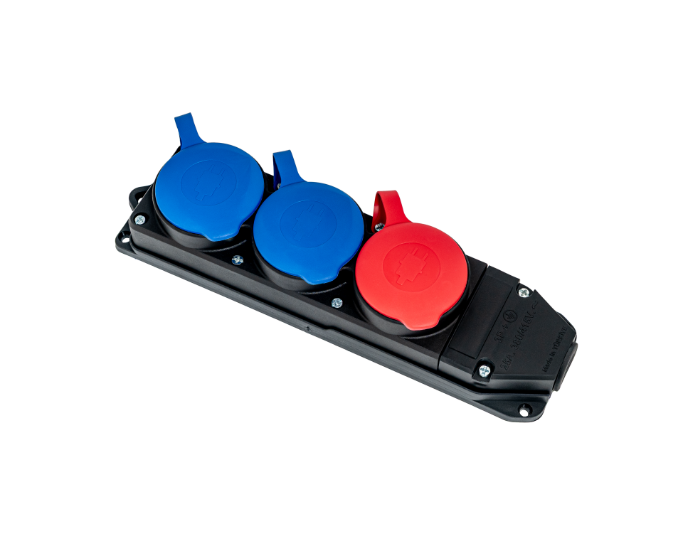 1 Trifaze 2 Monofaze Kauçuk Priz, IP55, Dış Ortam, Kapaklı