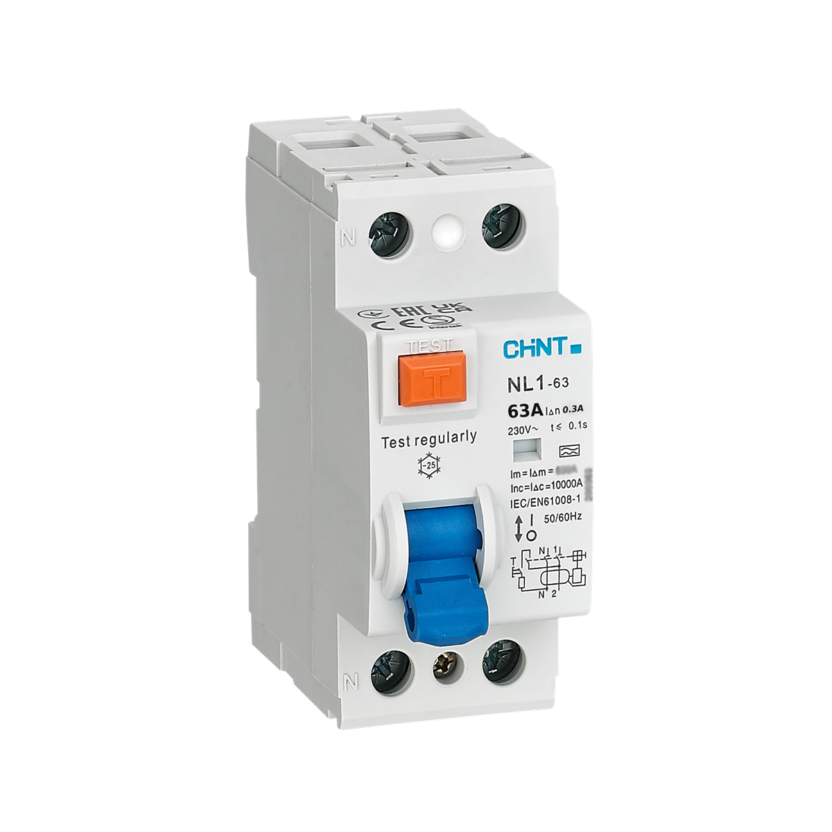 2x63A 300mA Kaçak Akım Rölesi, Monofaze, 2 Kutup, 220V