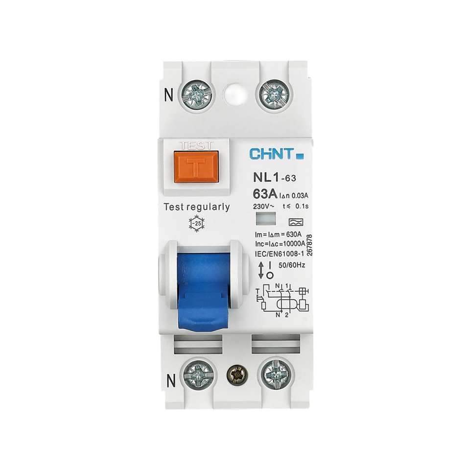 2x63A 30mA Kaçak Akım Rölesi, Monofaze, 2 Kutup, 220V