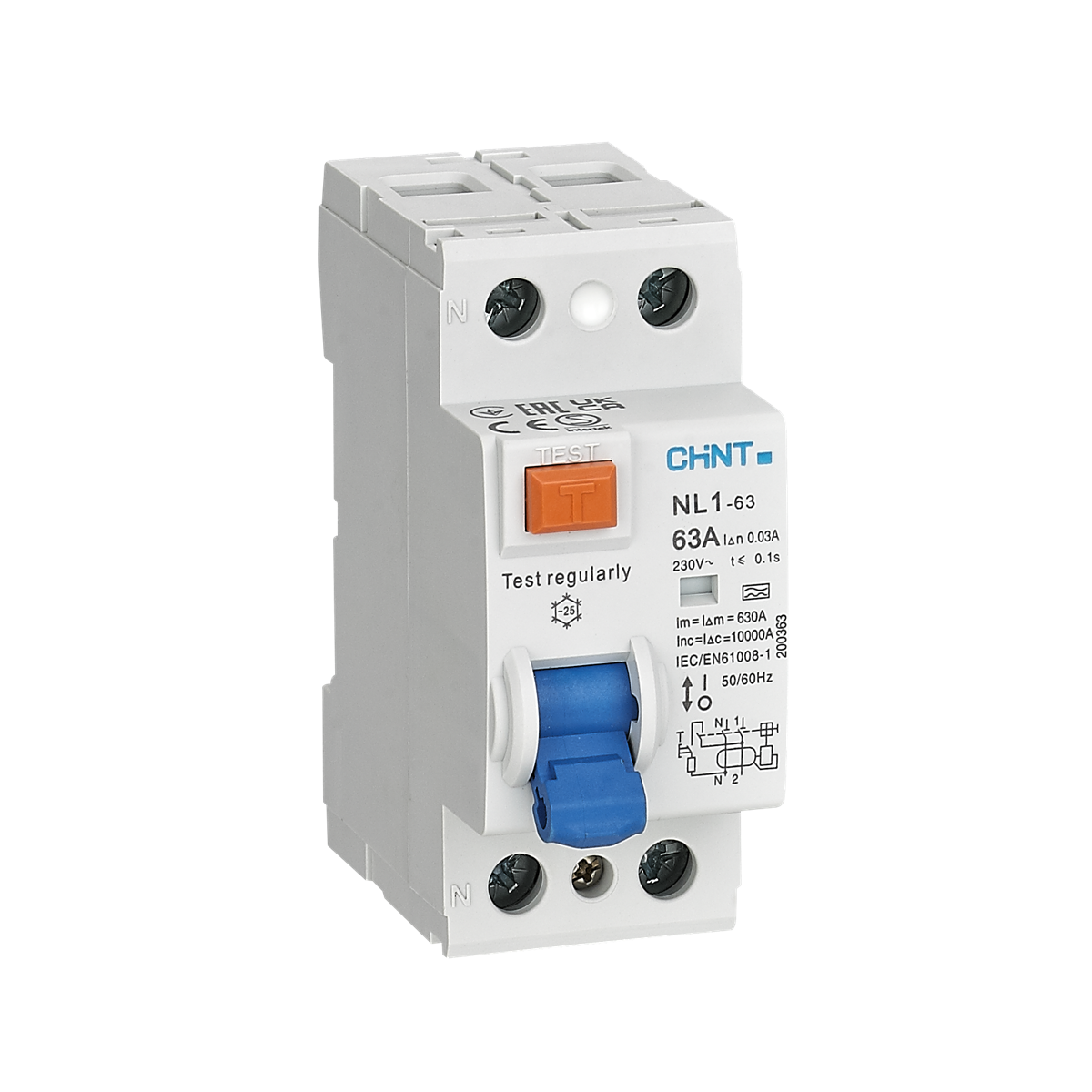 2x63A 30mA Kaçak Akım Rölesi, Monofaze, 2 Kutup, 220V