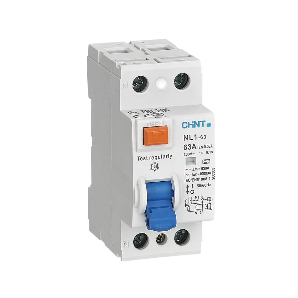 2x63A 30mA Kaçak Akım Rölesi, Monofaze, 2 Kutup, 220V