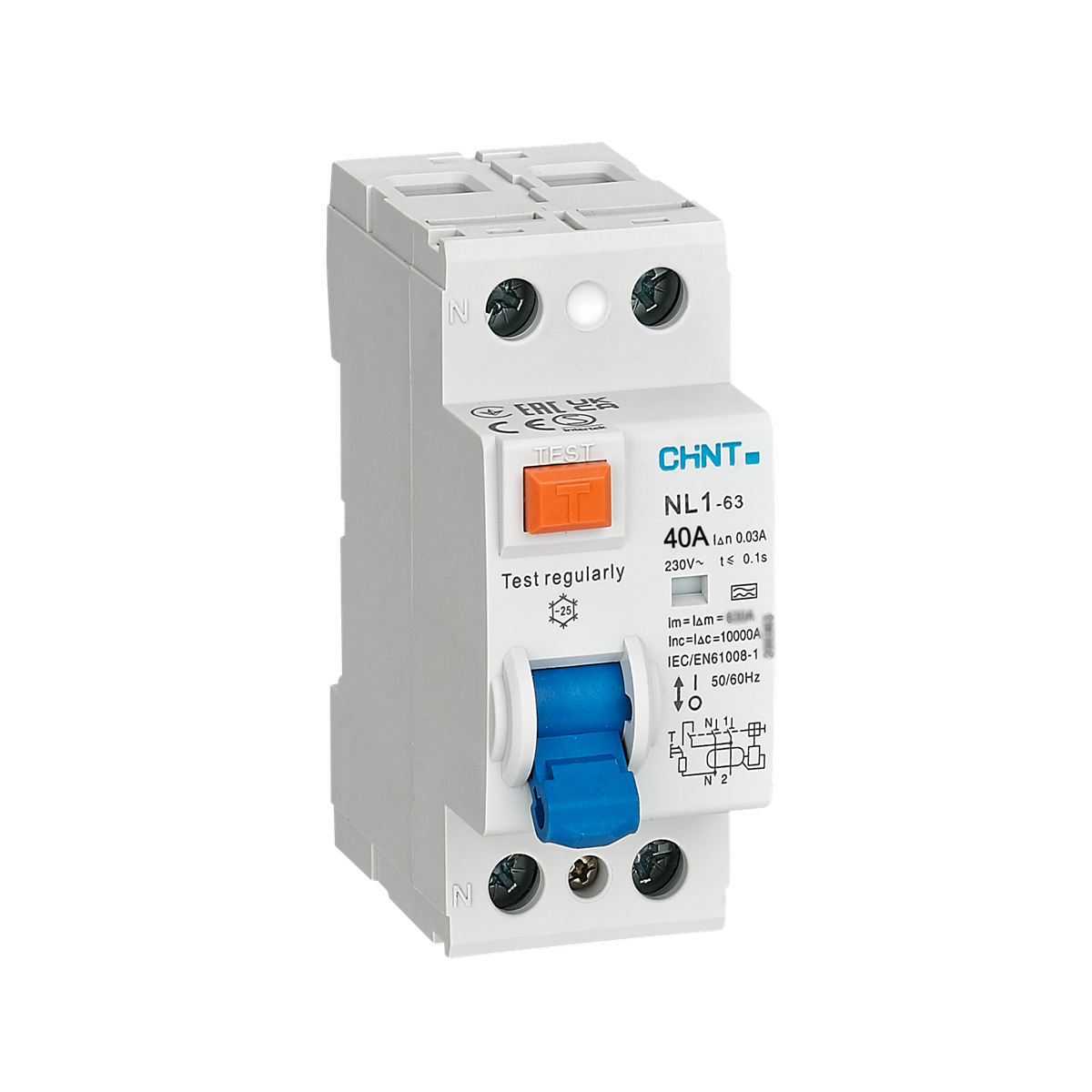 2x40A 30mA Kaçak Akım Rölesi, Monofaze, 2 Kutup, 220V