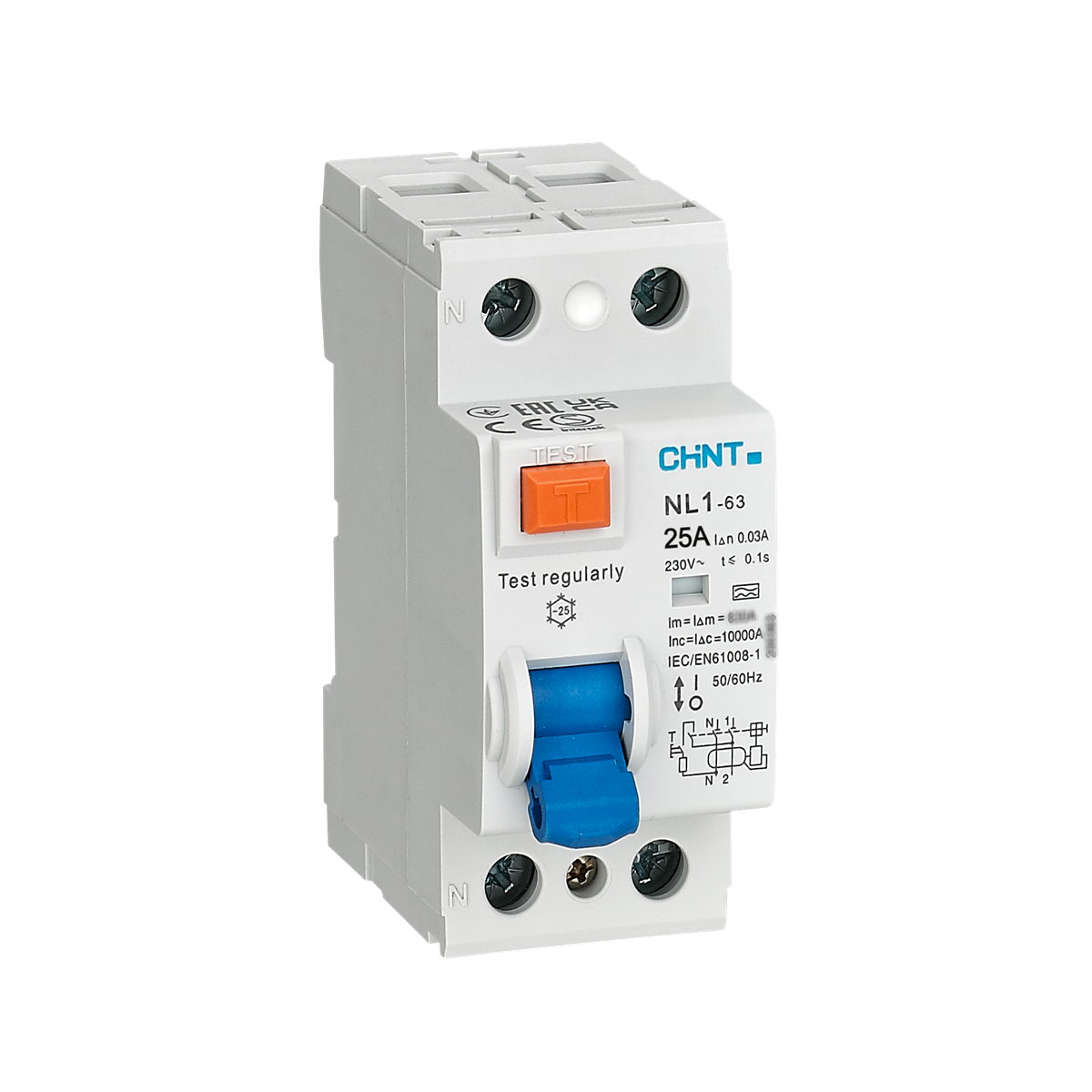 2x25A 30mA Kaçak Akım Rölesi, Monofaze, 2 Kutup, 220V